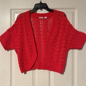 Orange/ Red shrug / wrap with knitted Lace Design.